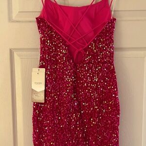 Stacees NWT, Size 4; Fuscia/Pink Sequined homecoming dress.